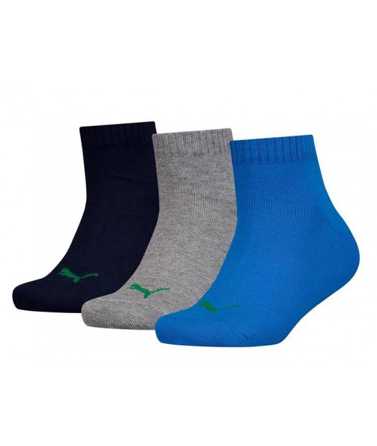 Puma Quarter Kid's Socks Pack of 3 Dark Blue Grey Blue