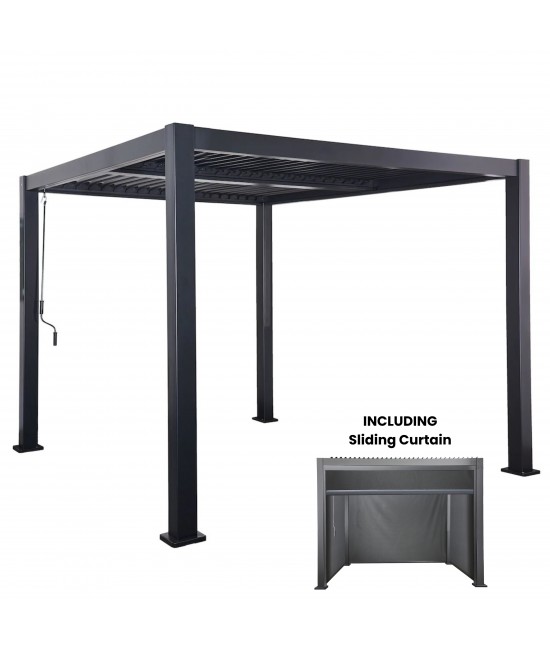 Sac Aluminium Louvre Pergola 3m x 3m, Adjustable Roof, Including Curtain