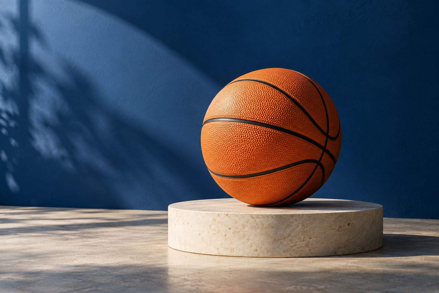 Illustrative basketball study on a stone plinth